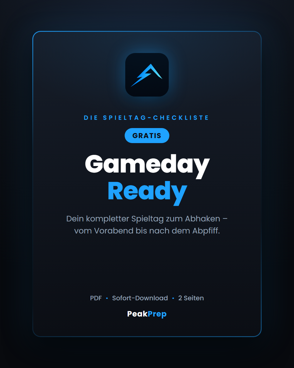 Gameday Ready – die gratis Spieltag-Checkliste von PeakPrep (PDF)