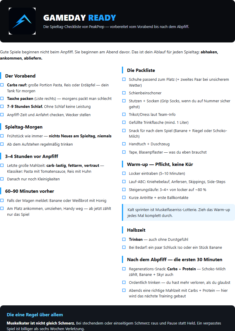 Blick ins PDF: die komplette Spieltag-Checkliste zum Abhaken